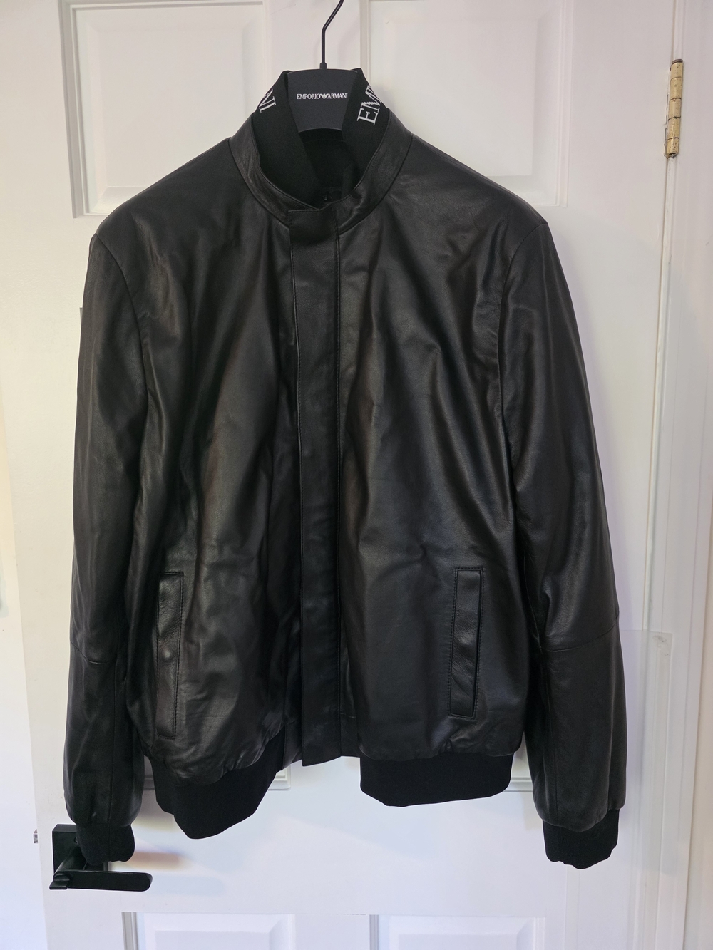 Armani Black Leather Bomber Jacket - Emporio Armani